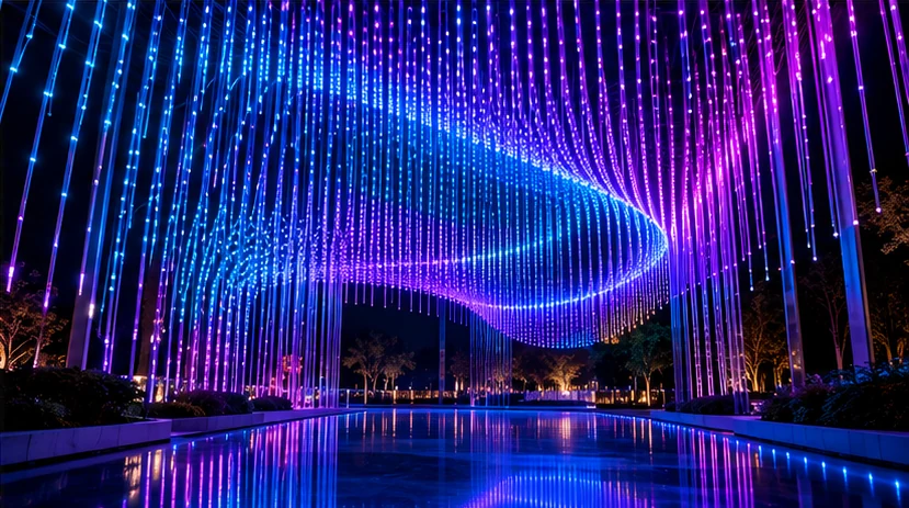 Immersive blue and purple LED lighting installation