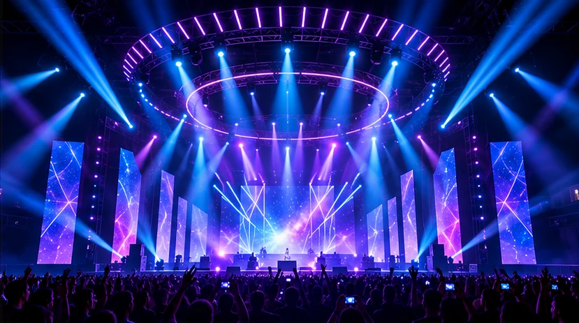 Concert stage with colorful LED lighting and effects
